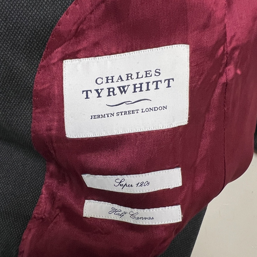 Charles Tyrwhitt Gray Suit Jacket Mens 42R Blazer Wool Sport Coat Red Lining - Picture 7 of 12